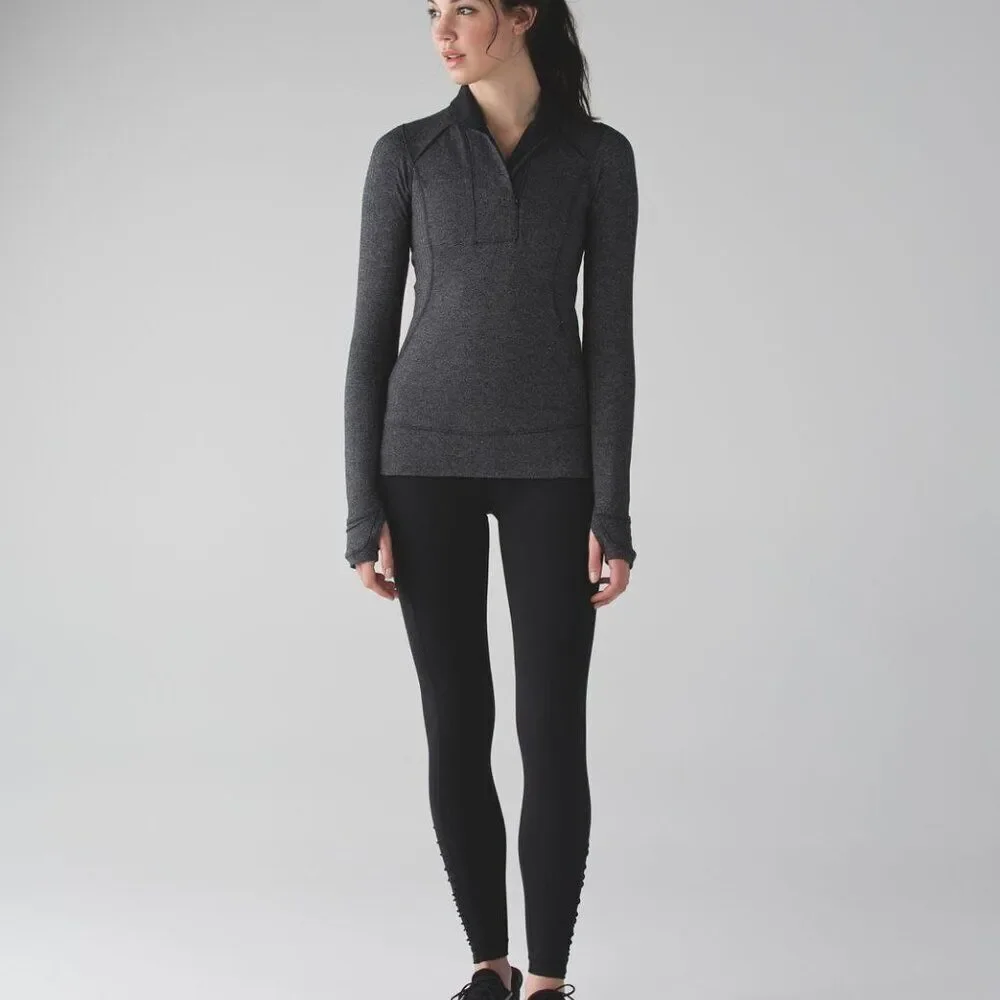 Lululemon Think Fast Pullover in Heathered Herringbone Black Size 4